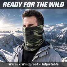 1pc Camouflage Warm Fur Collar Neck Warmer, With Adjustable Elastic Band Windproof Face Mask, Suitable For Skiing, Cycling And Outdoor Sports Winter Neck Protection - Army Green - View 5