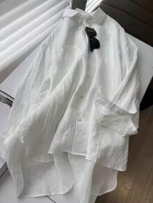 Women's Plus Size Long Sleeve Shirt, Classic Versatile Elegant White Collared Blouse - White - View 4