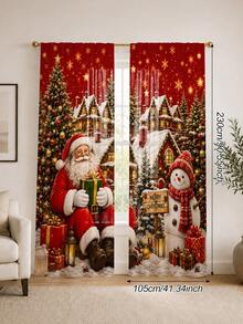2 Peças Cortinas com Tema de Natal, Elementos Fofos de Papai Noel e Boneco de Neve, Segurando Presentes, Adequado para Decoração de Casa de Feriado de Natal, Decoração de Casa, Decoração de Atmosfera de Sala de Estar e Quarto, Decoração de Feriado de Natal 2027. Cortinas Semitransparentes com Passante para Vara. - Multicolorido A - Visão 11