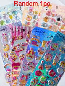 1/4pcs Laser Holographic 3D Embossed Solid Resin Stickers DIY Craft Material Sticker Art - Multicolor - View 11