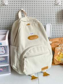 Back To School Season Cartoon Plush Cute Backpack For Girls, Corduroy Large Capacity School Bag - White - View 1