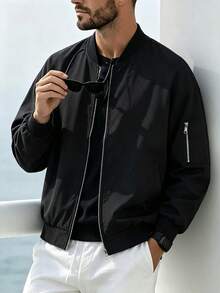 Men's Spring/Autumn Lightweight Baseball Jacket, Outdoor Casual Sports Jacket, Men's Top - Black - View 2