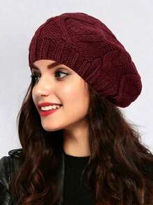 Women Cable Knit Beret Hat, Warm Solid Color Slouchy Beanie, Fall Winter Soft Knitted Cap - Multicolor - View 17