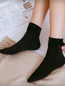 3 Pairs Solid Color Thermal Lined Socks, Minimalist Warm Unisex Snow Socks, Suitable For Autumn/Winter, Women's Long Socks - Multicolor - View 2