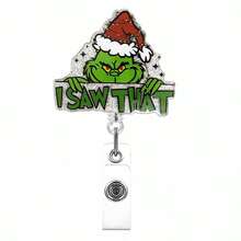 The Grinch The Green Acrylic Christmas Badge Reel Retractable ID Holder Badge Clip; Suitable For Nurses And Office Professionals; Christmas Gift; Party Favor - Cookie Monster - View 12