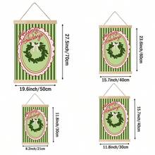 1pc Coquette Pink Bow Christmas Wreath Canvas Wall Art, Happy Holidays Poster Print, Vintage Preppy Green Striped Painting Picture Artwork, Cute Holiday Wall Decor For Girls Bedroom Home Unframed Or Framed/Wooden Hanging - Pattern - View 11