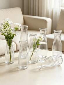 4/8/10pcs Set Plastic Striped Vase Set, Shatter-Resistant Transparent Floral Arrangement Vase, Handmade, Suitable For Various Bouquets And DIY Decor, Holiday Home Decoration, Tabletop Wedding Party Display - B - View 4