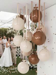 Bulk 22-Inch 4D Metallic Foil Balloon Set With Satin Bow Ribbon, Giant Round Balloons For Ceiling Holiday Decor, New Year, Birthday, Wedding Party Decoration (Cream, Beige, Khaki) - CBK 4D - View 8
