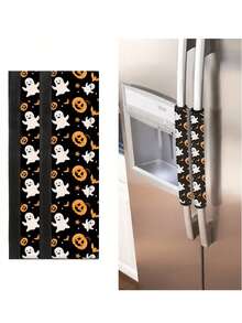 2pcs Black Pumpkin, Ghost And Bat Pattern Halloween Handle Covers, Thick Edge Non-Slip Stain-Resistant Kitchen Appliance Handle Protectors, Suitable For Refrigerator, Dishwasher, Microwave, Oven, Halloween Kitchen Home Decor And Holiday Decoration - Halloween - View 1