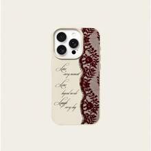 1pc TPU Burgundy Lace Quote Pattern Phone Case Compatible With IPhone 17 Pro Max/17/16 Pro Max/15/13/12/11/ S20 FE/A15/S24/A55/ Note 11/Note 12/Note 13 Pro Full Coverage Anti-Drop Soft Protective Cover - White - View 5