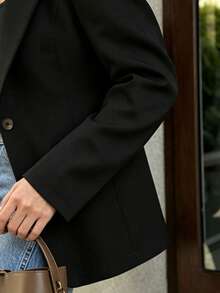 IGKEEL Spring Summer Autumn Women's Blazer, Loose Silhouette Black Button Commute Versatile Slimming Blazer Fall - Black - View 7