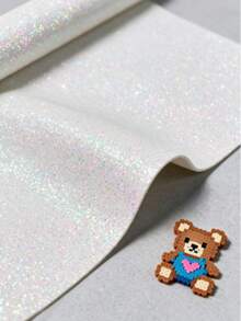 Pink & White Fine Glitter Heat Transfer Fabric, Artificial Leather Sheets For Bean Patchwork DIY - Multicolor - View 2