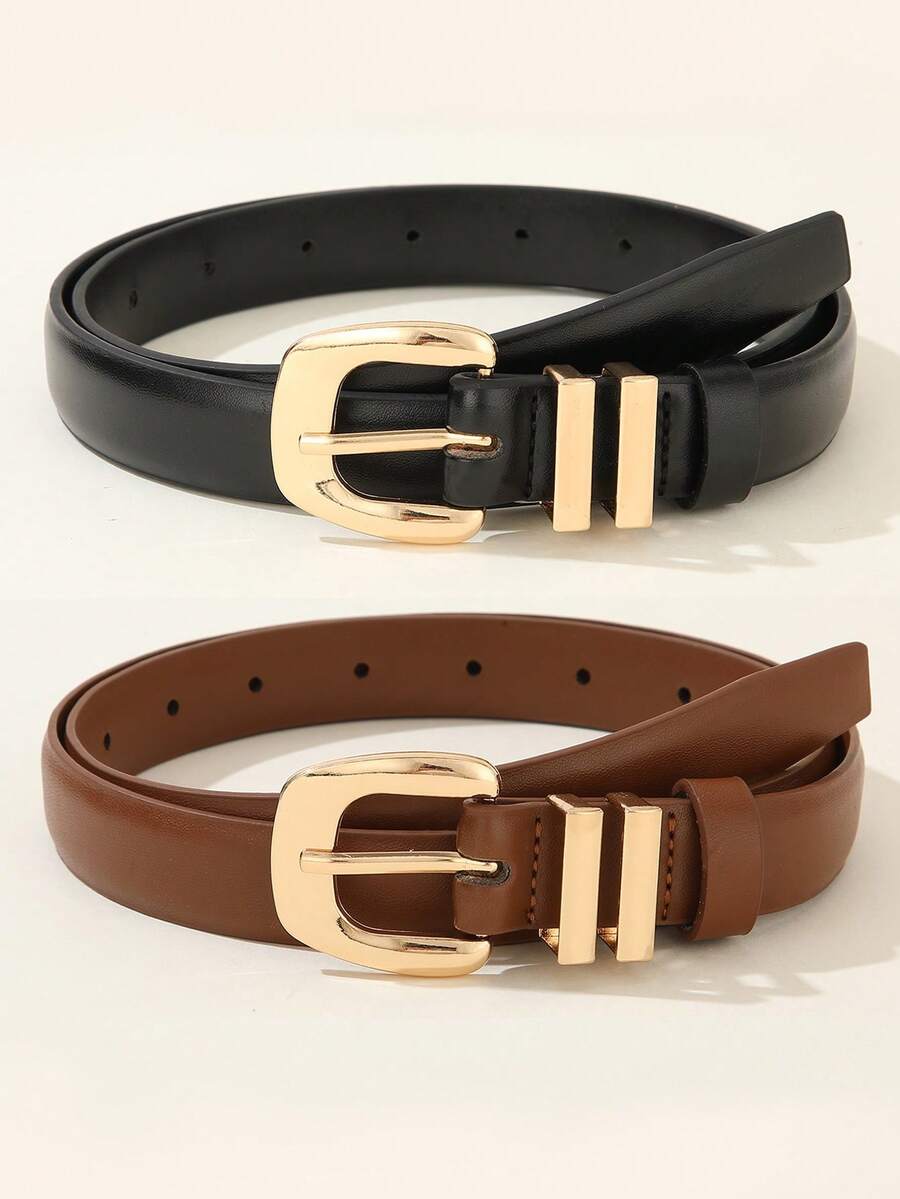 1/2pcs Women's Fashion Buckle Belt Daily Commute Jeans Matching Student PU Leather Belt - A - View 1