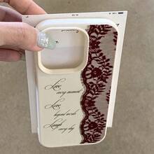 1pc TPU Burgundy Lace Quote Pattern Phone Case Compatible With IPhone 17 Pro Max/17/16 Pro Max/15/13/12/11/ S20 FE/A15/S24/A55/ Note 11/Note 12/Note 13 Pro Full Coverage Anti-Drop Soft Protective Cover - White - View 3