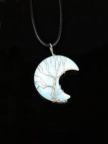 Natural Crystal Moon Tree Of Life Pendant, Healing Crystal Stone Necklace, Meditation Healing Natural Crescent Moon Pendant - Moon Pendant - View 14