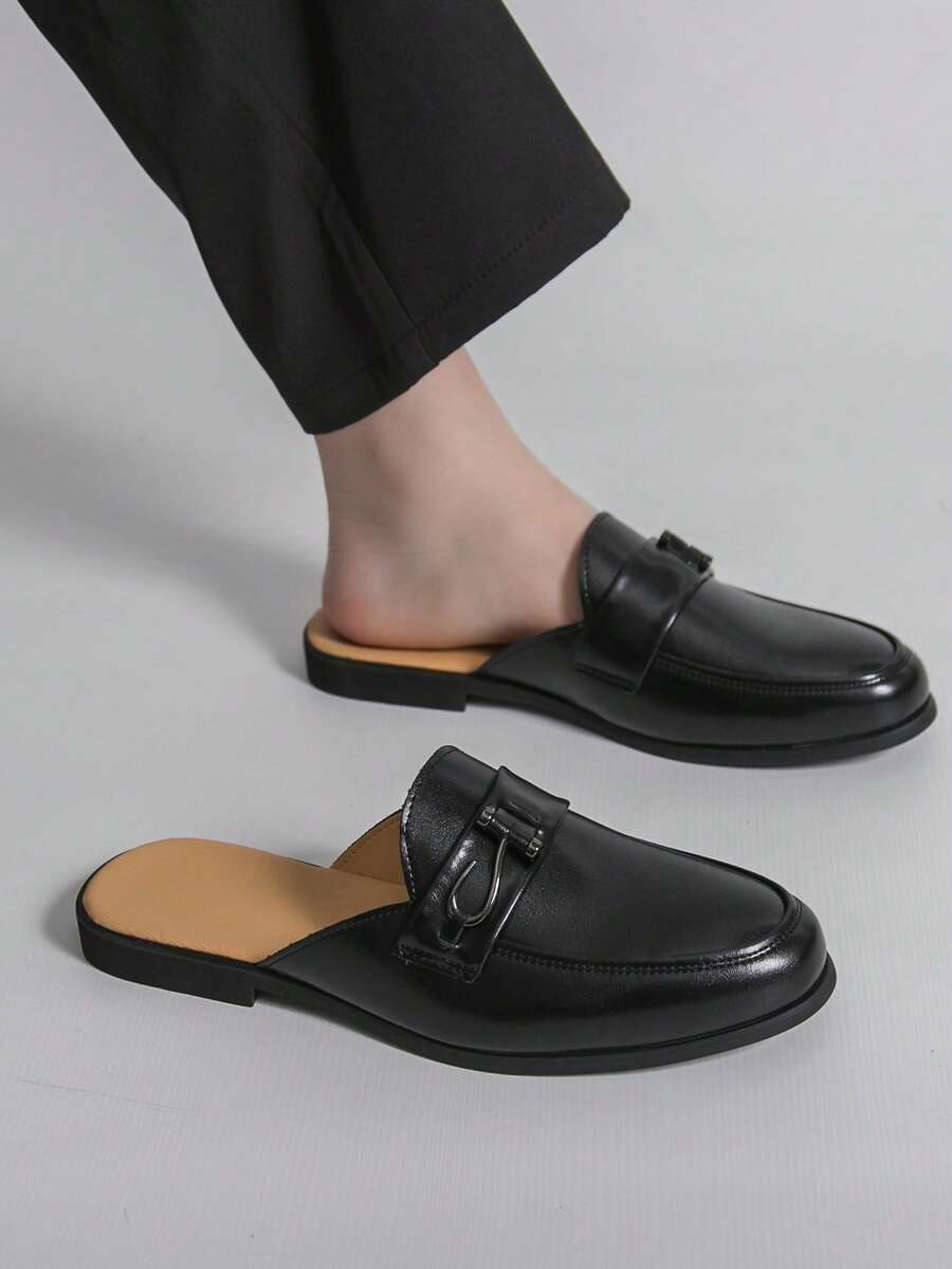 Men's Black Slip-On Patchwork Business Formal Summer Dress Mule Loafers Closed-Toe Slippers - Black - View 1
