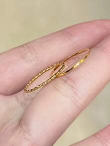 2pcs Fashionable Delicate 1mm Starry & Polished Stainless Steel Thin Rings Stacking Set, Suitable For Women's Daily Or Party Wear - Gold - View 5