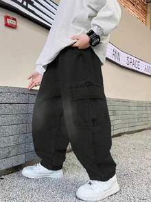 Tween Boy Straight Leg Fashion Casual Denim Jeans - Black - View 4