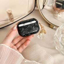 1pc Black Marble Pattern Earphone Protective Case, Wireless Earphone Protective Case With Shell Pendant And Hanging Ring For Connecting Accessories; Compatible With Apple Earphone Pro 3/Earphone 4. - Multicolor - View 5