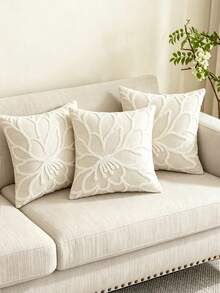 1件米色帆布與灰色刺繡花卉裝飾抱枕套，多尺寸適用室內裝飾，四季通用，僅含枕套（不含枕芯） - 灰色 - 查看 8