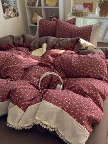 3-Piece Hollow Lace Duvet Cover Set, Soft And Comfortable Bedroom Bedding, Lace Design With Cute Floral Pattern, Breathable And Soft All-Season Bedding Set, Includes 1 Duvet Cover And 2 Pillowcases, No Fillers, Suitable For Dorm, Bedroom And Home Use, Multiple Size Options - Burgundy - View 12
