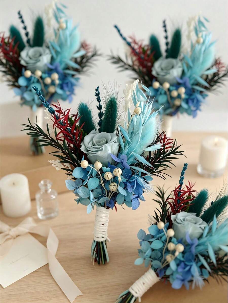 1/2/4/6pcs Artificial Morandi Color Groom & Bride Corsage, Wedding Decoration, Envelope Gift Accent, Home Decor Compatible With Aromatherapy, Photography Prop