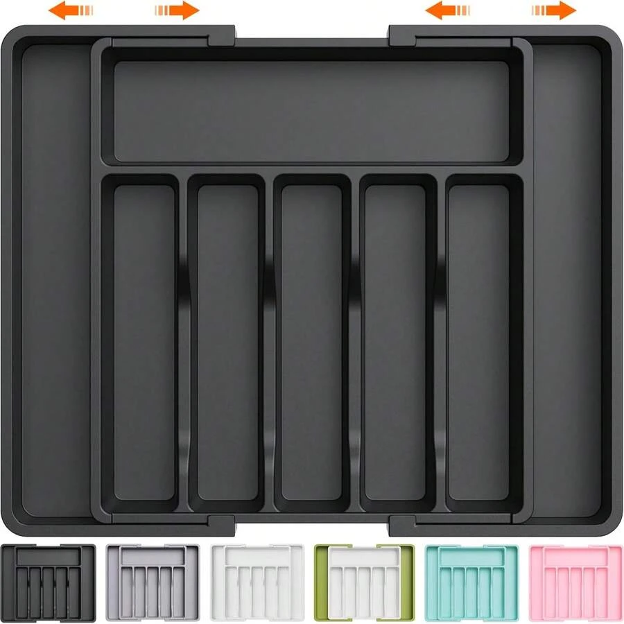 Extra Large Cutlery Drawer Organizer, Expandable Cutlery Tray | Kitchen Flat Cutlery Storage Rack, Adjustable Plastic Organizer Box, Suitable For Spoons, Forks, Knives - Multicolor - View 1