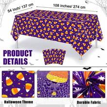 3pcs/1pc Halloween Tablecloth 108x54, Candy Corn Pattern | Disposable Party Tablecloth, Rectangular Waterproof Plastic Tablecloth Decoration, Party Table Protection - Multicolor - View 2