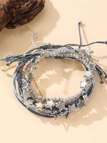 7pcs Handmade Bohemian Beaded Bracelet Set, Decorated With Star Pattern, Multi-Layer Stackable, Suitable For Festivals And Parties - Multicolor - View 4