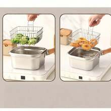 Square Deep Fryer With Frying Basket, Wooden Handle Stainless Steel Mini Fryer, Detachable Handheld Basket Design, Multi-Functional Deep Mini Fryer, Oil-Saving Small Fryer, Suitable For Frying Onion Rings, French Fries, Chicken Nuggets, Snacks, Compatible With Induction Cooktop And Open Flame, Home Kitchen Frying Tool, Oil Filtration Integrated Pot, Portable Small Deep Fryer, Kitchen Frying Cooking Tool, Family Fried Chicken, Fried Shrimp, Fried Food Dedicated Cookware - View 8