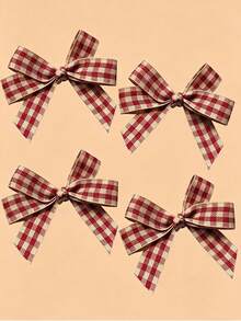 2pcs/4pcs Sweet And Cute Red Plaid Bow Hair Clips - Red - View 7