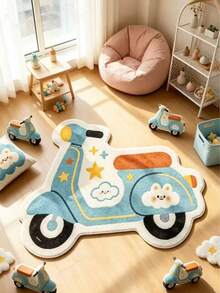1pc Cartoon Blue Electric Scooter Shaped Rug, Cute Healing Style, Doormat, Small Rug, Welcome Mat, Carpet, Floor Mat, Outdoor Doormat, Kitchen Rug, Front Door Mat, Area Rug, Outdoor Mat, Home Decor, Area Carpet, Garden Rug, Washable Rug - Multicolor - View 2