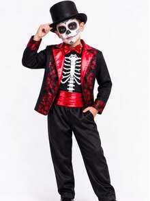 DISFRAZ ELEGANTE PARA NIÑOS DE CATRIN, PARA FIESTAS DE DIA DE MUERTOS O HALLOWEEN, IDEAL PARA LAS FESTIVIDADES DE NOVIEMBRE DE COLEGIOS DE LOS NIÑOS - Rojo - Ver 1