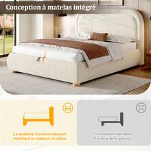Bed Frame Made Of Boucle Beige 207 X 157 X 97 Cm For Bedroom - 米色 - 查看 7