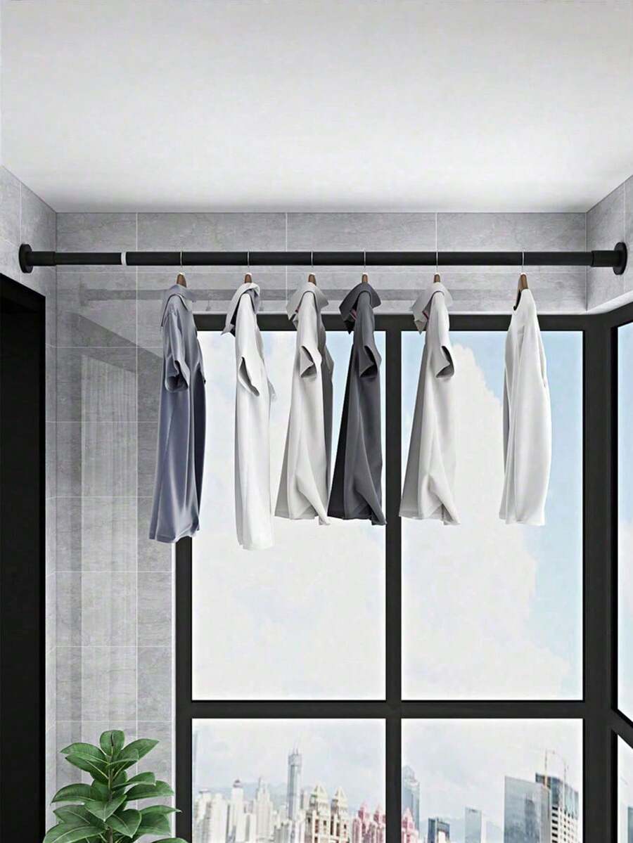 1pc Adjustable Stainless Steel Hanger, Extendable Bathroom Towel Rack, Clothes Rack, Curtain Rod, Wardrobe Hanging Rod, Also Suitable For Retractable Shower Curtain Fixing And Balcony Use. No Drilling Required, Suitable For Curtains, Doors And Various Items In The Bedroom. - A - View 1