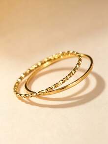 2pcs Fashionable Delicate 1mm Starry & Polished Stainless Steel Thin Rings Stacking Set, Suitable For Women's Daily Or Party Wear - Gold - View 6