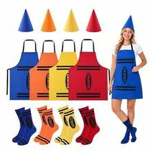 1pc/Set Unisex Colorful Apron Role Play Costume Set, Includes Colorful Apron And Cone Hat, Suitable For Party Games Role Play, World Book Day And Adult Dress Up - Multiple Styles - View 2