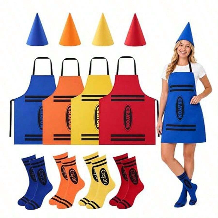 1pc/Set Unisex Colorful Apron Role Play Costume Set, Includes Colorful Apron And Cone Hat, Suitable For Party Games Role Play, World Book Day And Adult Dress Up