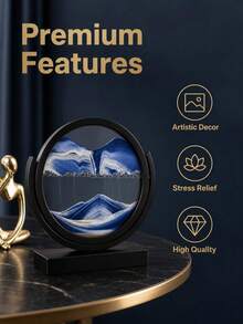 Dynamic 3D Quicksand Art Decorative Round Glass Mountain Landscape Desktop Ornament, Each Gentle Rotation Of The Frame Reveals A New 3D Sand Pattern, Rotating Stand Supports Free Angle Adjustment, Flip Timer Sand Painting, Suitable For Home Decor, Art Collection, Housewarming Gift, Office Desk Decoration, Birthday And All Holiday Creative Gifts - Black - View 13