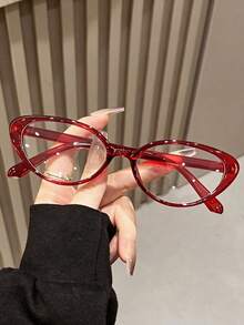 1 Pair Women's Leopard Print Cat Eye PC Frame Full Rim Rivet Fashionable Non-Prescription Glasses - Clear - View 5