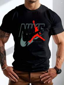 Men's Pure Cotton Short-Sleeved T-Shirt Casual Summer Graphic Tee Comfortable Breathable Daily Wear Basic Top - 黑色 - 查看 8
