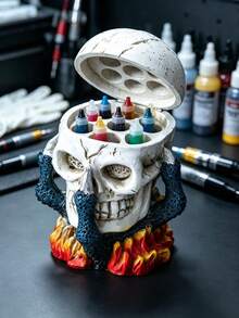 Halloween Skull Paint Palette Holder Gothic Skeleton Paint Storage Rack Eerie Paint Tray Storage Rack Suitable For Acrylic Watercolor Oil Paint Witch Style Art Supplies Desktop Decoration Painting Enthusiast Gift Day Of The Dead Decor - Multicolor - View 2