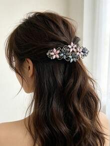 1pc Elegant Vintage New Design Rhinestone Spring Hair Clip Ponytail Hair Accessory Minimalist Back Of Head Hair Clip Suitable For Daily Wear, Festivals, Braided Hair, Half-Up Hairstyle, Perfect Gift For Family And Friends - Multicolor - View 4