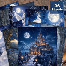 36 Sheets Winter Fantasy Scrapbook Paper, 6x6 Inch Enchanted Ice Castle Craft Paper, White Peacock, Unicorn & Snow Queen Ephemera For Junk Journals, Art Collage, And DIY Cards. - Square - View 10