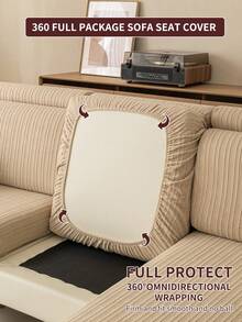 1件彈性沙發套防滑全覆蓋沙發座墊套，四季通用沙發墊套，布製冬季加厚保暖沙發套，可機洗居家裝飾寵物友好保護套，清新房間裝飾，可調節轉角沙發套，適用於臥室、辦公室、客廳組合沙發、L型沙發及1234人座沙發套 - 卡其色 - 查看 8