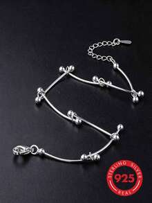925 Silver Geometric Ball Anklet, Minimalist & Unique, Suitable For Daily Wear And Beach Vacation, Great Gift For Friends, Relatives And Loved Ones - Silver - View 8