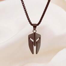Men's Stainless Steel Spartan Warrior Helmet Pendant Necklace, Hip-Hop Mask Design, Long Chain, Suitable For Daily Wear, Qixi Festival Gift - Warrior Helmet Pendant - View 5