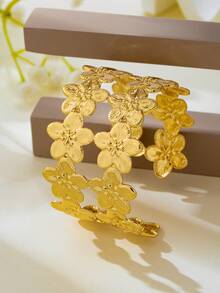 1pc/Set Cross-Border Flower Open Gold Bracelet - Yellow Gold - View 6