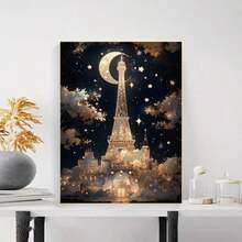 1 bộ kit tranh đính đá 5D DIY họa tiết Tháp Eiffel, đá tròn phủ kín, tranh mosaic thủ công trang trí tường nhà, không khung - Không có khung - Xem 3