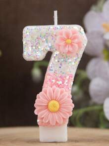 1件生日數字蠟燭，兩朵花粉色生日蛋糕蠟燭，亮片蛋糕裝飾蠟燭，0-9數字蠟燭（短燃燒時間） - 彩色 - 查看 15